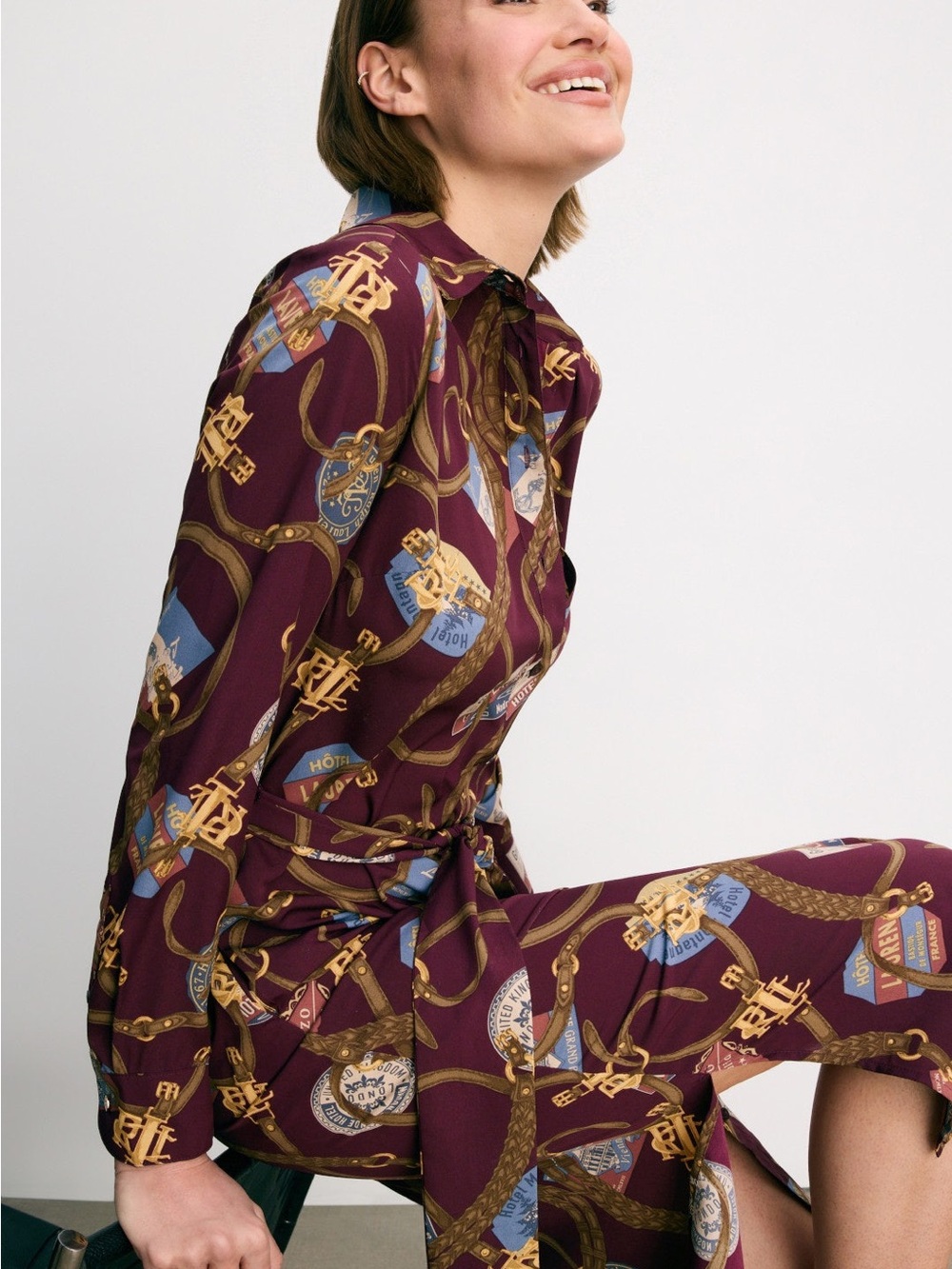 Ralph Lauren Women Burgundy Wine Travel Equestrian Plus Fayella Shirt Dress NWT - Picture 4 of 6